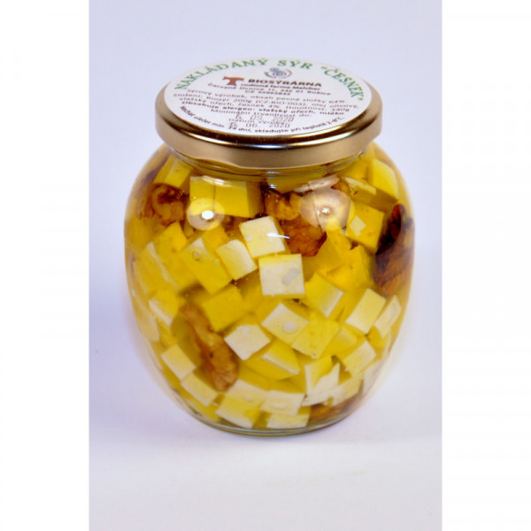 Sýr nakládaný v oleji vlašský ořech, česnek (sklenice)